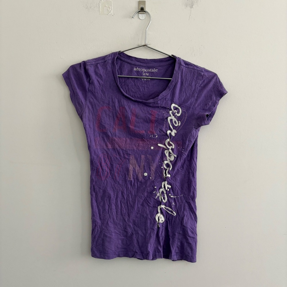 Aeropostale Womens Purple Graphic T-Shirt Cali NY Medium